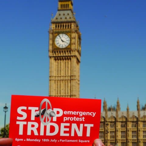 Stop Trident flyer in front on Big Ben