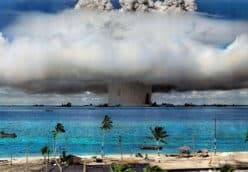 Colourised image of nuclear test explosion on the Marshall Islands