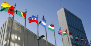 Flags outside United Nations