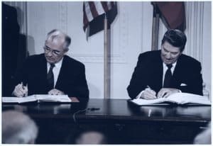Reagan and Gorbachev sign INF Treaty