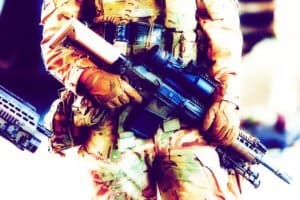Soldier holding gun
