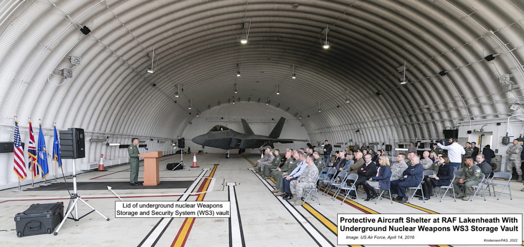 Image of inside an aircraft shelter at RAF Lackeheath with a label showing where the 