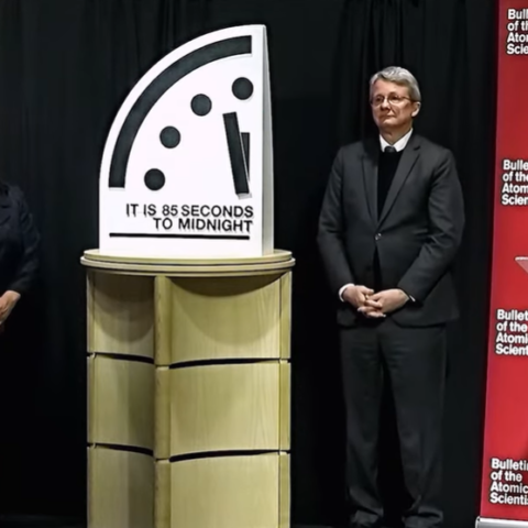 Image of Doomsday Clock at 85 seconds to midnight